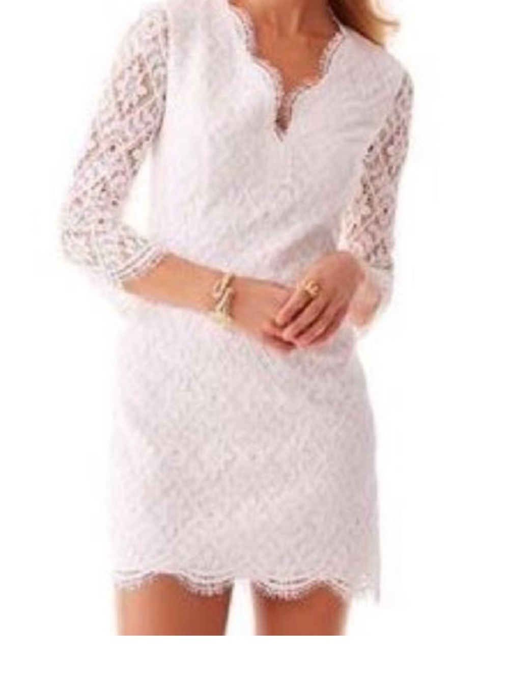 Lilly Pulitzer Meryl Dress White Lace 3/4 Sleeve V Neck Resort Wedding Dress